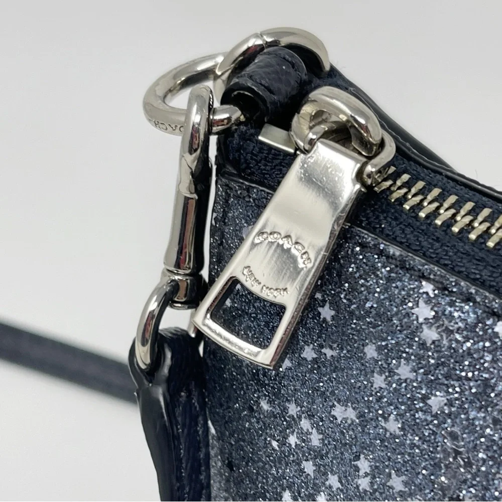 Coach Top Handle Pouch With Star Glitter Crossgrain Leather Bag Crossbody - Picture 6 of 12